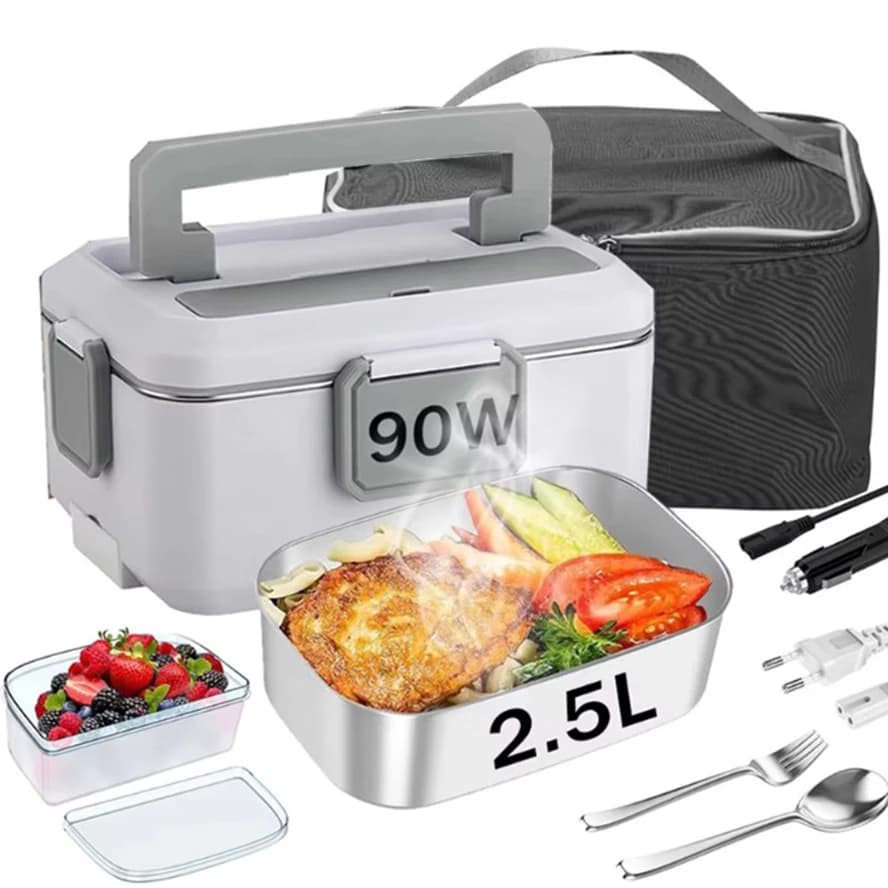 2.5L 90W Electric Heating Lunch Box 24/220V Stainless Steel Liner Portable Food Heater Bento Box Food Container for Car